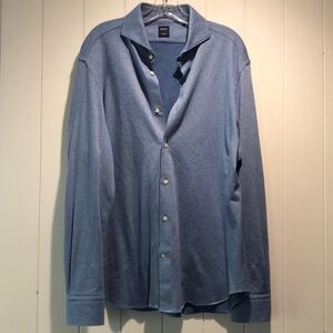 Boggi Milano Mens XL Blue woven cotton piquet Long Slv polo dress/casual Shirt